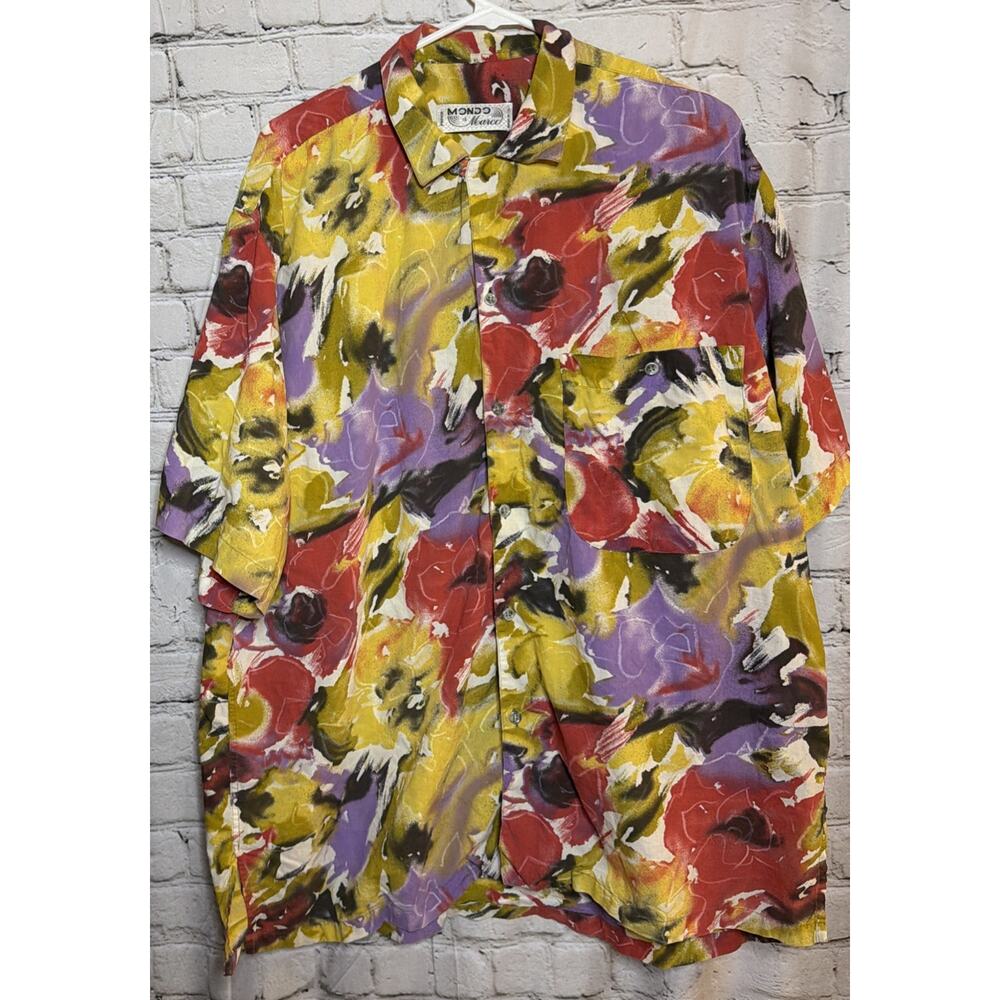 Mondo Di Marco Vintage Italy Loop Collar Abstract Short Sleeved Shirt XL